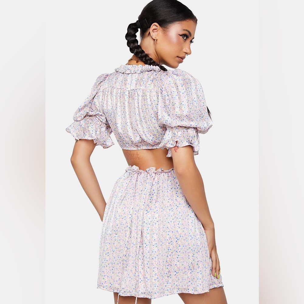 NWT For Love & Lemons Phoebe Floral Cutout Mini Dress Sz S Summer Boho Party - Picture 3 of 9